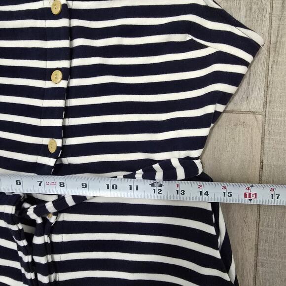 MONTEAU Womens Navy/White Striped Sleeveless Tie Button Up Crop Jumpersuit - Picture 8 of 11